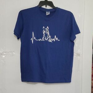 A Han Si Qin Women's Equestrian Tee Shirt Horse Heartbeat Graphic Size XL